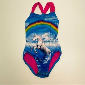 Xhilirarion Girls Swim Suit Unicorn & Rainbow 6-6x
